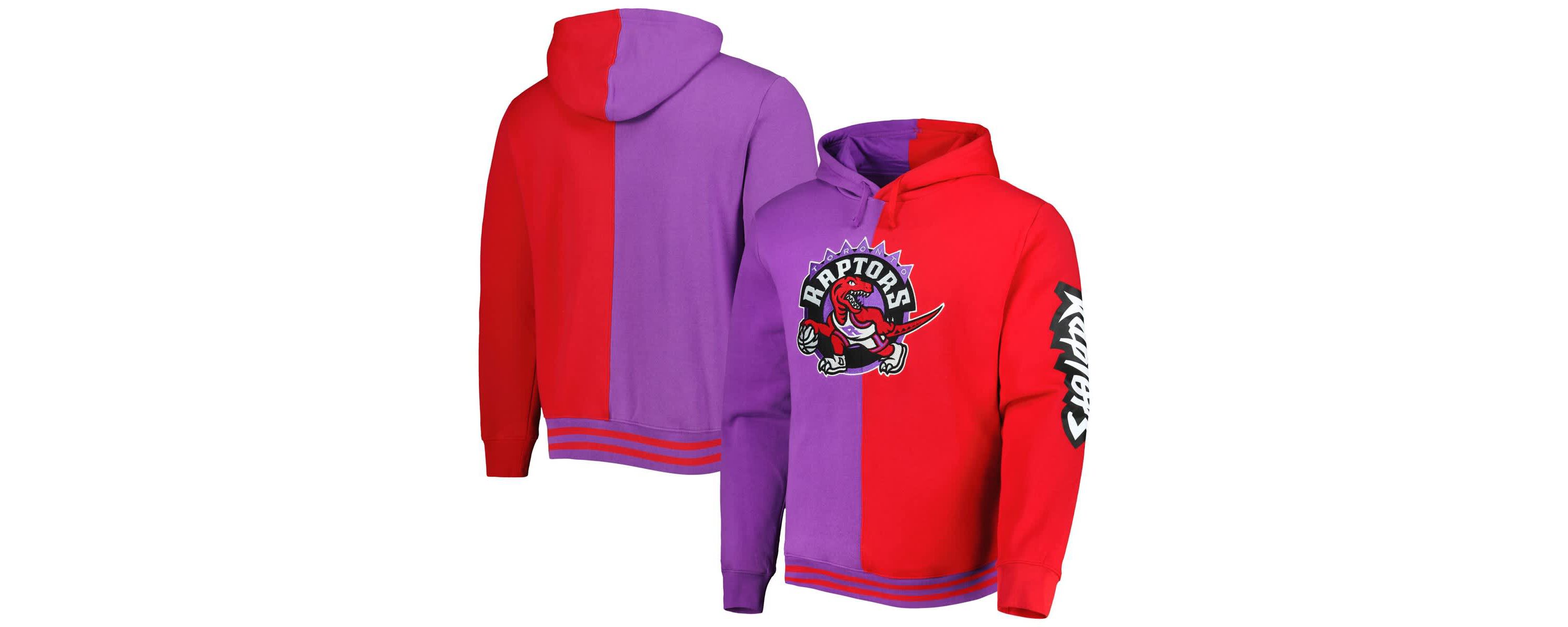 NBA Purple/Red Toronto Raptors Hardwood Classics Split Pullover Hoodie
