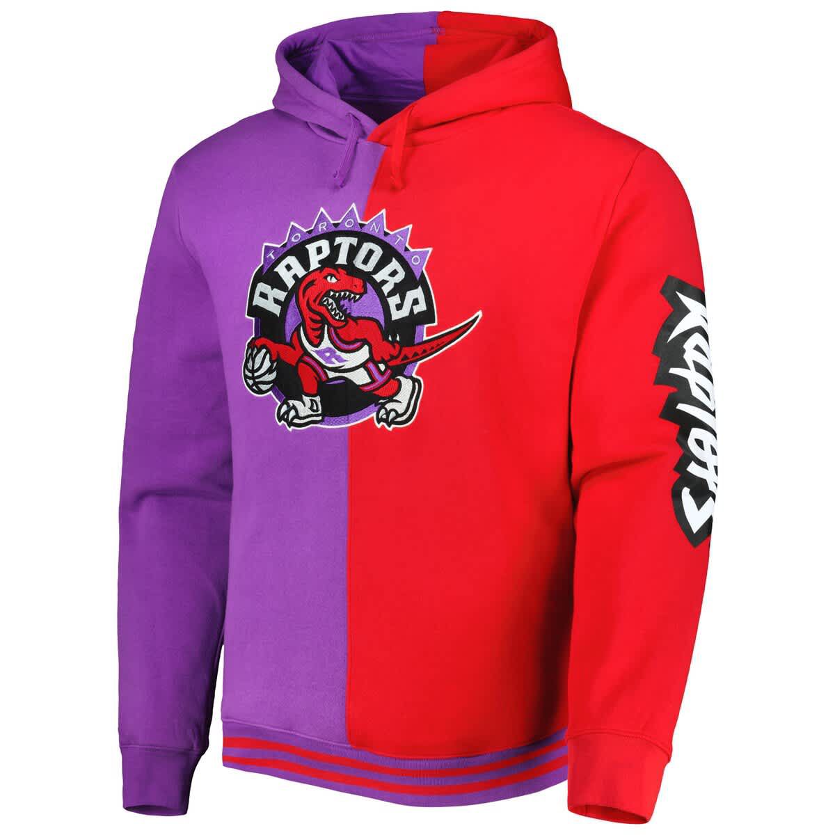 NBA Purple/Red Toronto Raptors Hardwood Classics Split Pullover Hoodie