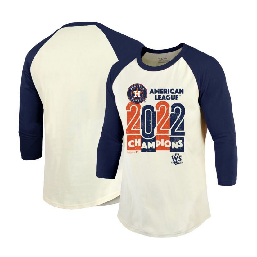MLB Cream/Navy Houston Astros 2022 American League s Yearbook Tri-Blend 3/4 Raglan Sleeve T-Shirt