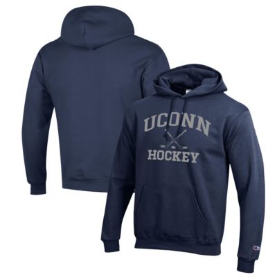 Champion Men's Connecticut Huskies NCAA UConn Huskies Hockey Icon Powerblend Pullover Hoodie, Navy Blue, 3XL