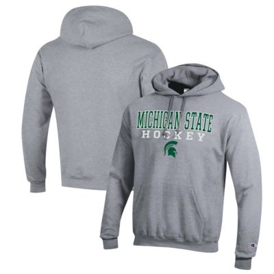 Champion Men's NCAA Michigan State Spartans Stack Logo Hockey Powerblend Pullover Hoodie, Gray, Large