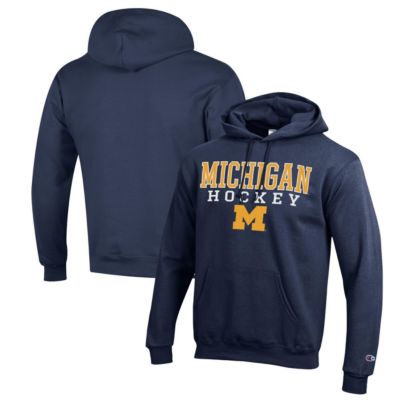 Champion Men's NCAA Michigan Wolverines Stack Logo Hockey Powerblend Pullover Hoodie, Navy Blue, 3XL