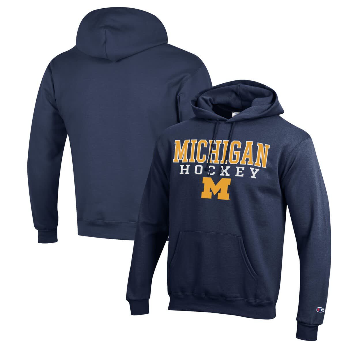 NCAA Michigan Wolverines Stack Logo Hockey Powerblend Pullover Hoodie