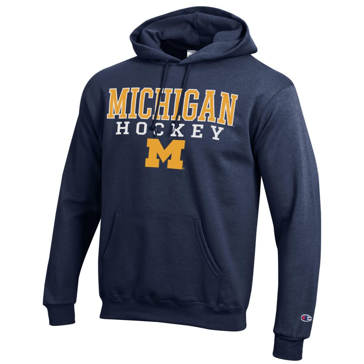 NCAA Michigan Wolverines Stack Logo Hockey Powerblend Pullover Hoodie