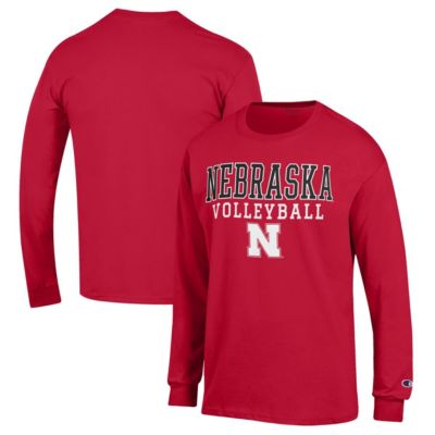 Champion Men's Nebraska Cornhuskers NCAA Nebraska Huskers Stack Logo Volleyball Powerblend Long Sleeve T-Shirt, 2XL