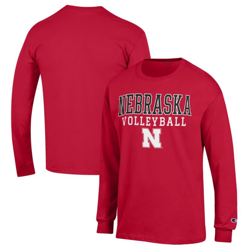 NCAA Nebraska Huskers Stack Logo Volleyball Powerblend Long Sleeve T-Shirt