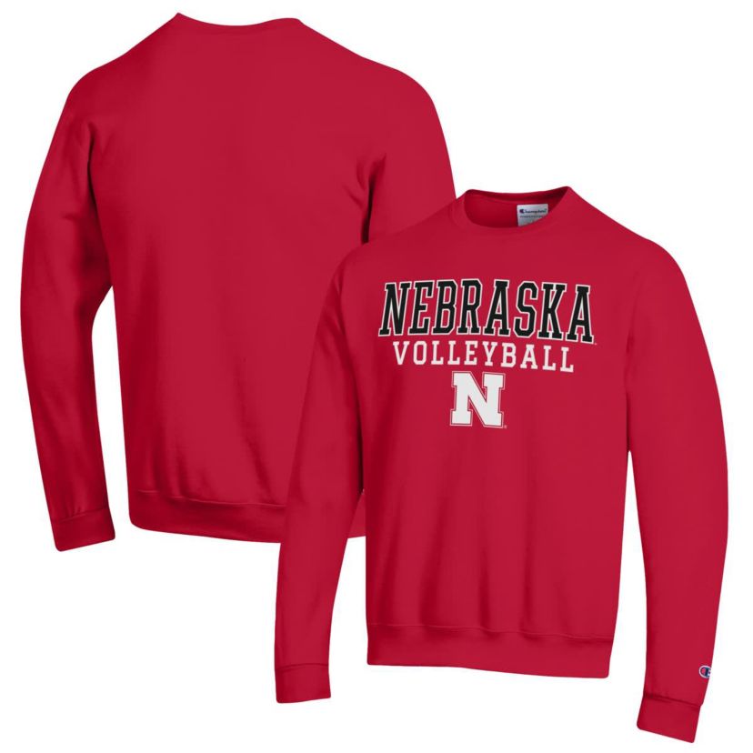 NCAA Nebraska Huskers Stack Logo Volleyball Powerblend Pullover Sweatshirt