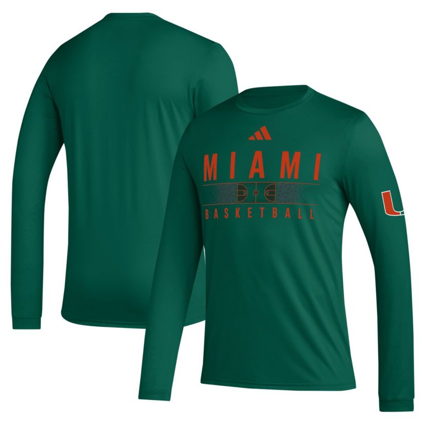 Miami (FL) Hurricanes NCAA Miami Hurricanes Practice Basketball Pregame AEROREADY Long Sleeve T-Shirt