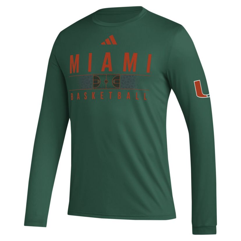 Miami (FL) Hurricanes NCAA Miami Hurricanes Practice Basketball Pregame AEROREADY Long Sleeve T-Shirt