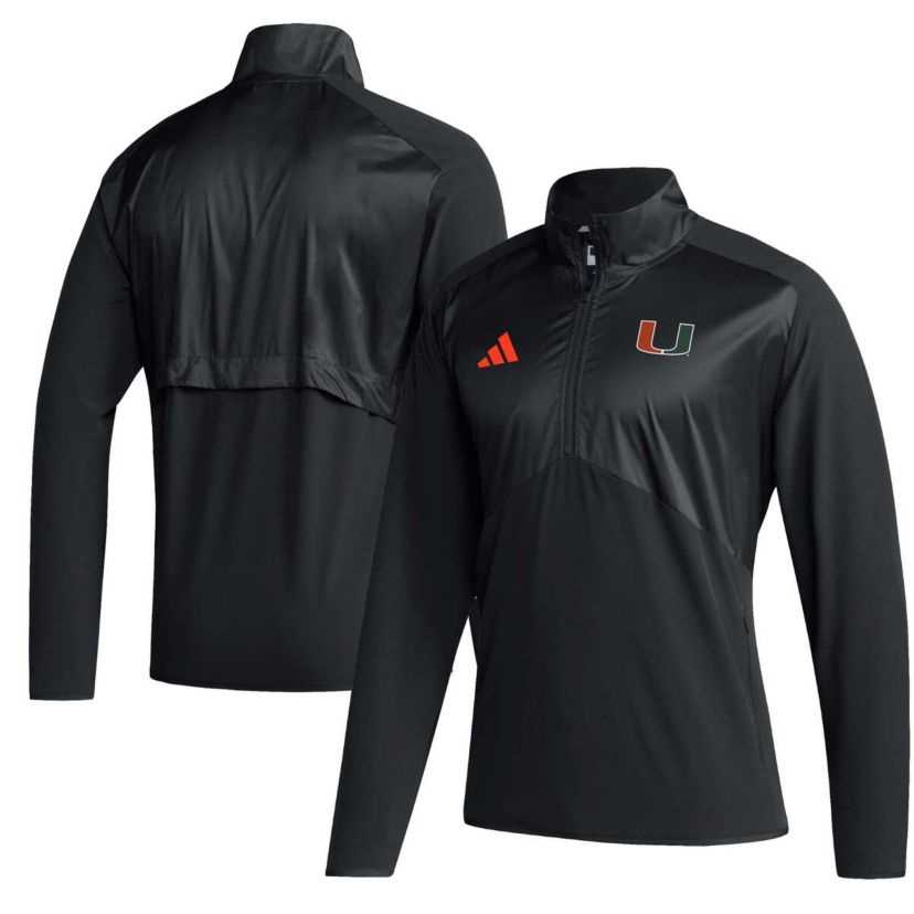 Miami (FL) Hurricanes NCAA Miami Hurricanes Sideline AEROREADY Raglan Sleeve Quarter-Zip Jacket