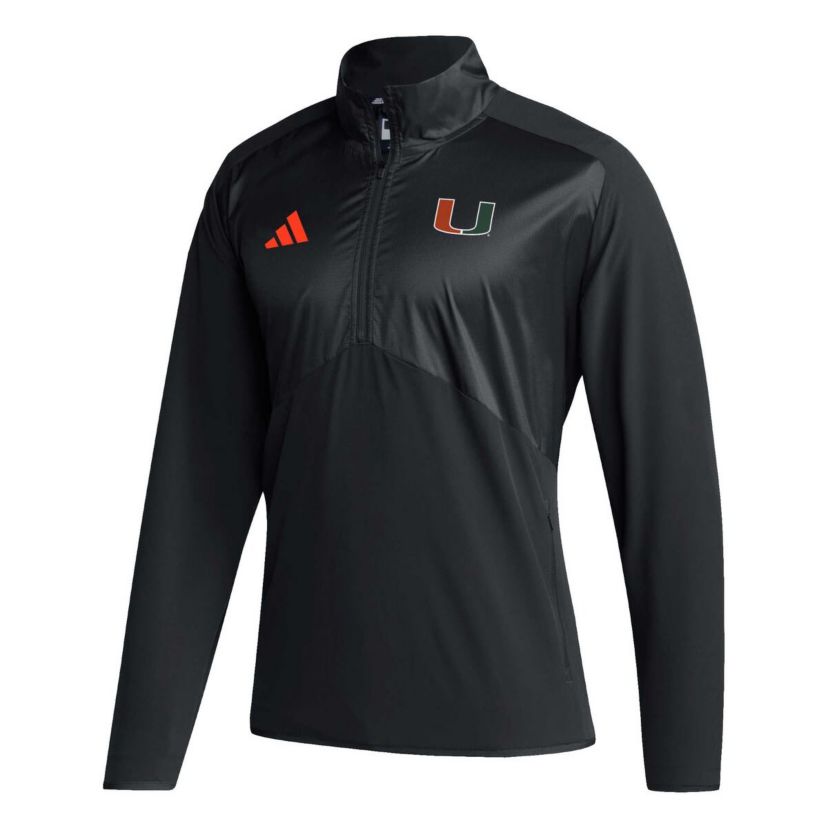 Miami (FL) Hurricanes NCAA Miami Hurricanes Sideline AEROREADY Raglan Sleeve Quarter-Zip Jacket