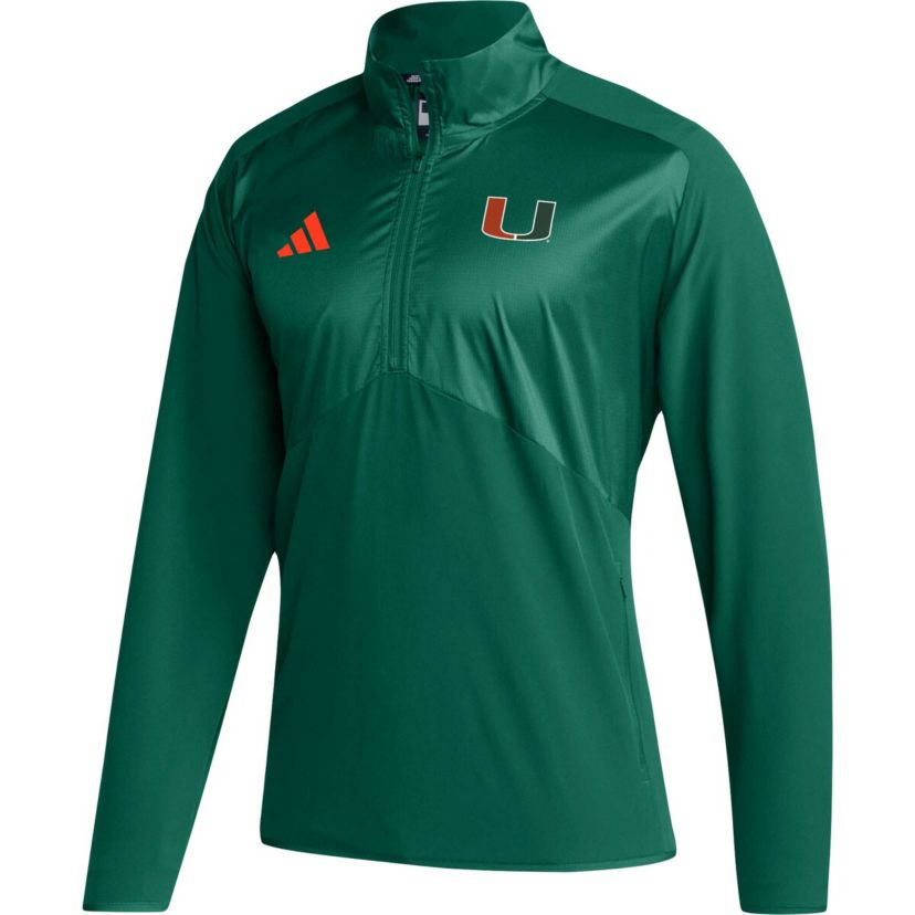 Miami (FL) Hurricanes NCAA Miami Hurricanes Sideline AEROREADY Raglan Sleeve Quarter-Zip Jacket
