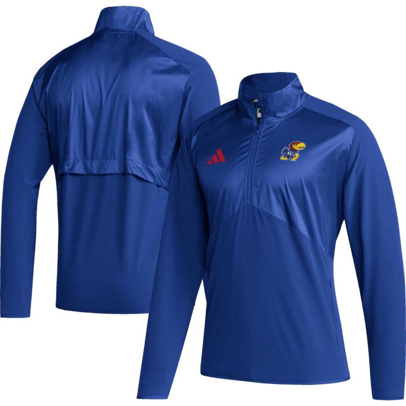 NCAA Kansas Jayhawks Sideline AEROREADY Raglan Sleeve Quarter-Zip Jacket