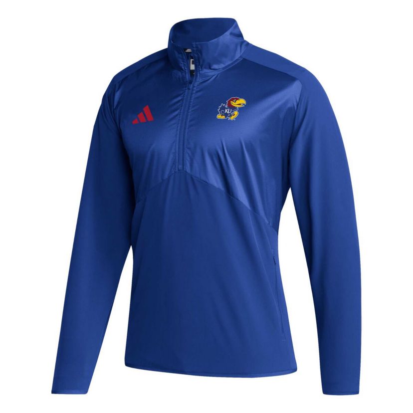 NCAA Kansas Jayhawks Sideline AEROREADY Raglan Sleeve Quarter-Zip Jacket