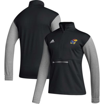 adidas Men's NCAA Kansas Jayhawks Sideline AEROREADY Half-Zip Top, Black, Medium
