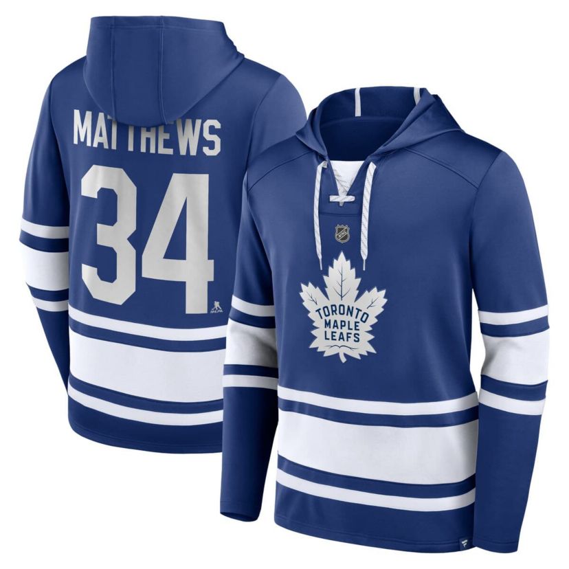 NHL Fanatics Auston Matthews Toronto Maple Leafs Name & Number Lace-Up Pullover Hoodie