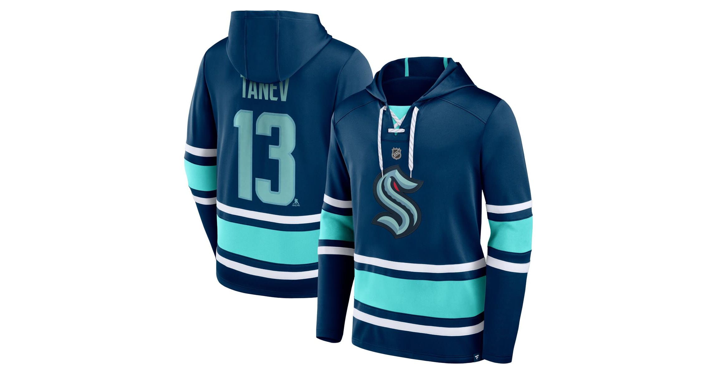 NHL Fanatics Brandon Tanev Deep Sea Seattle Kraken Name & Number Lace-Up Pullover Hoodie