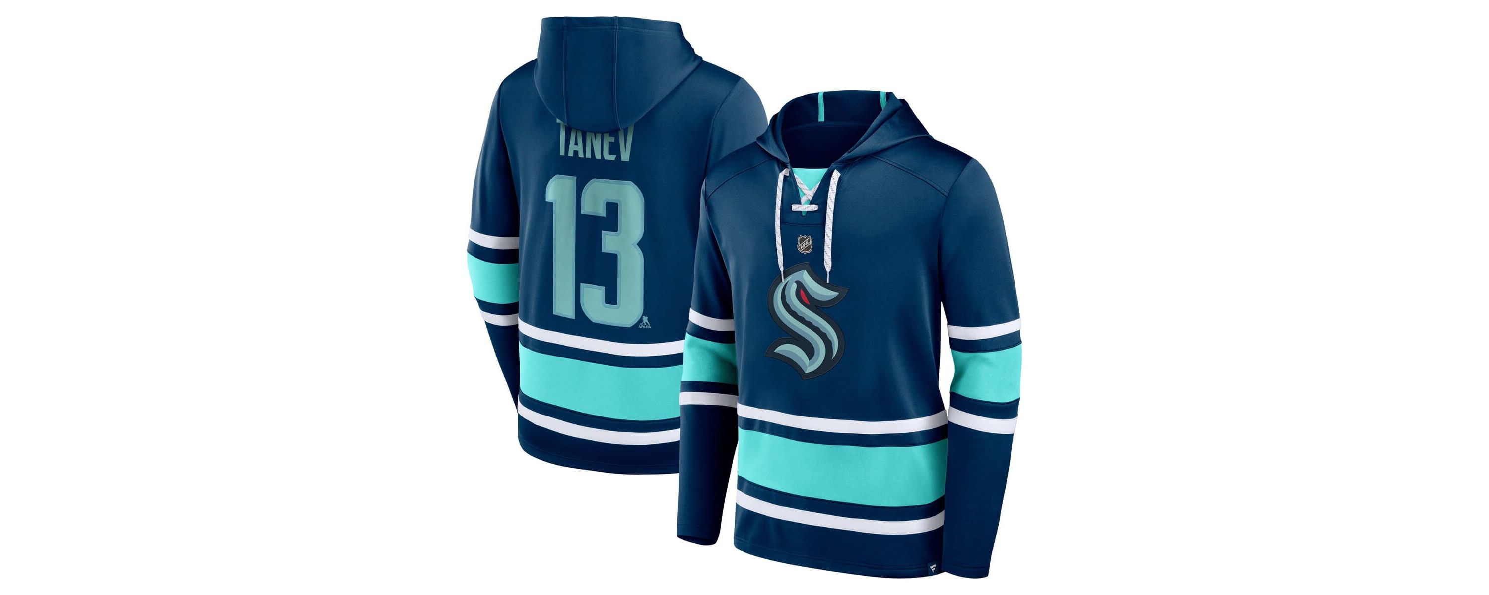 NHL Fanatics Brandon Tanev Deep Sea Seattle Kraken Name & Number Lace-Up Pullover Hoodie