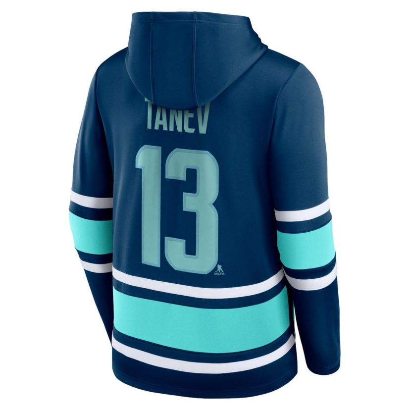 NHL Fanatics Brandon Tanev Deep Sea Seattle Kraken Name & Number Lace-Up Pullover Hoodie