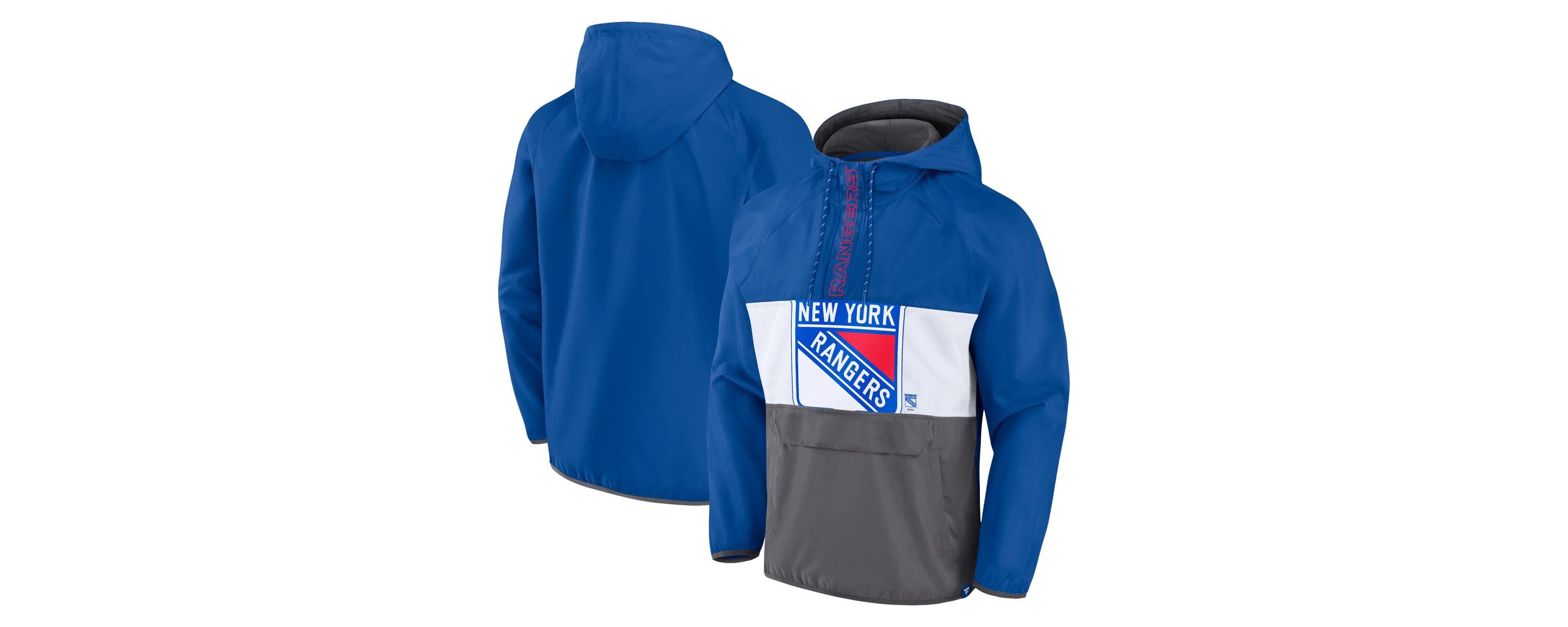NHL Fanatics New York Rangers Flagrant Foul Anorak Raglan Half-Zip Hoodie Jacket