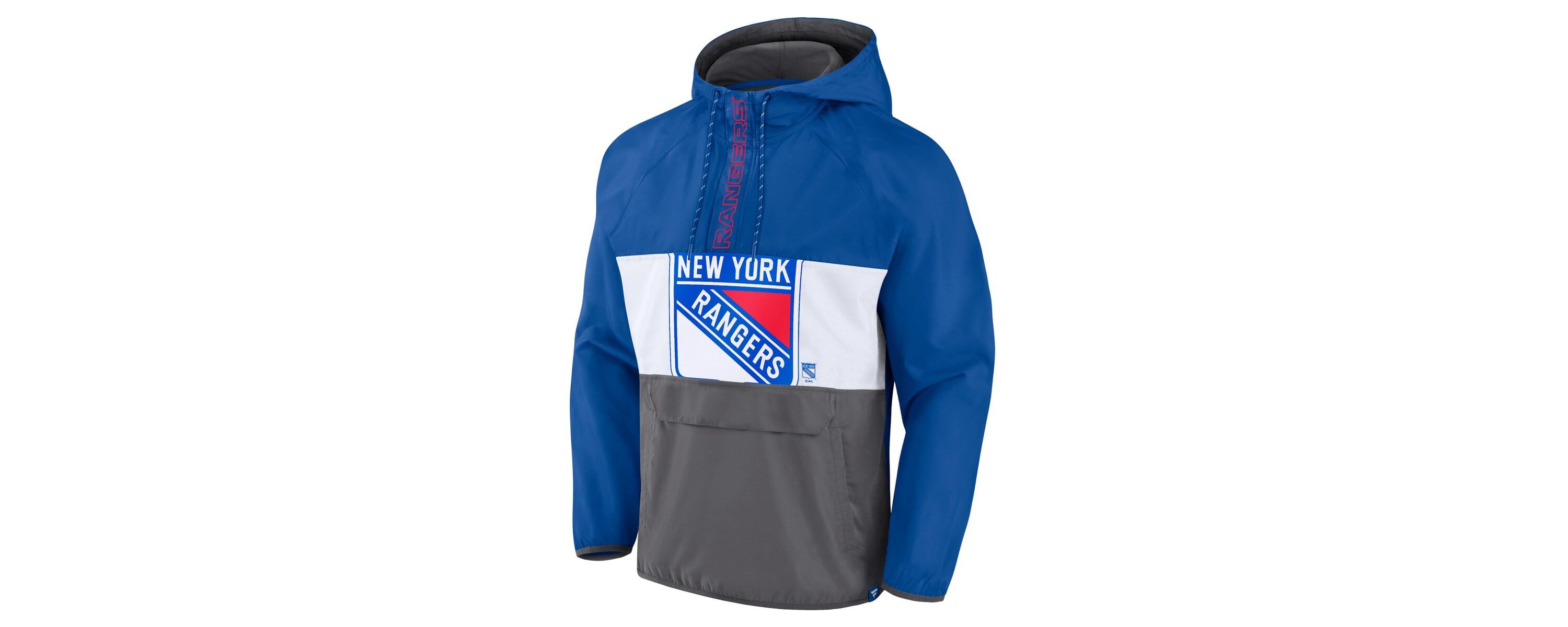 NHL Fanatics New York Rangers Flagrant Foul Anorak Raglan Half-Zip Hoodie Jacket