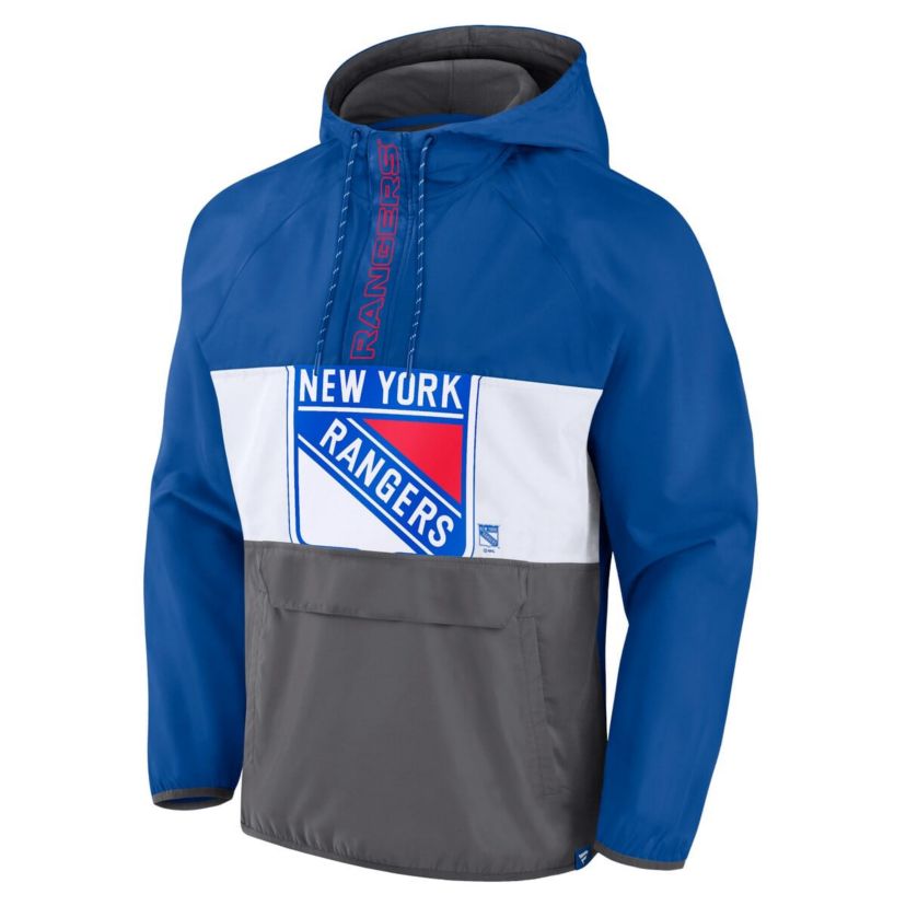 NHL Fanatics New York Rangers Flagrant Foul Anorak Raglan Half-Zip Hoodie Jacket