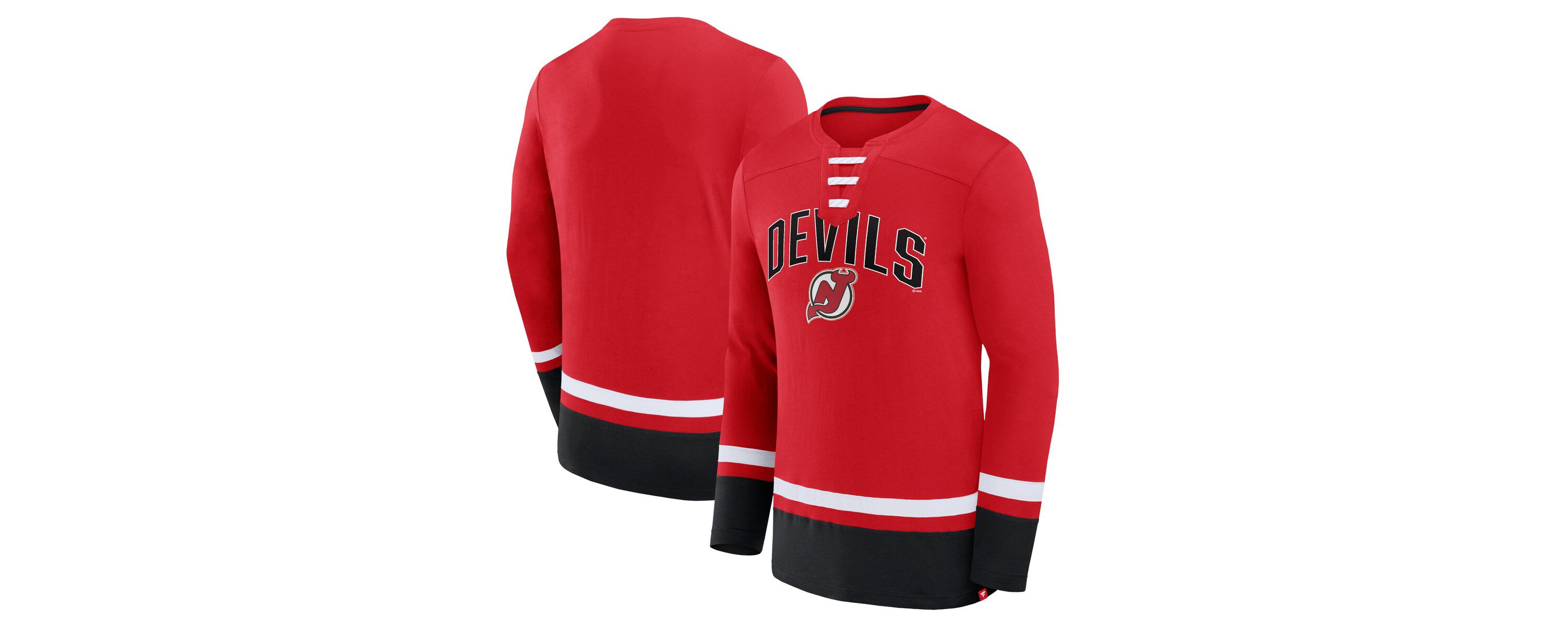 NHL Fanatics New Jersey Devils Back Pass Lace-Up Long Sleeve T-Shirt