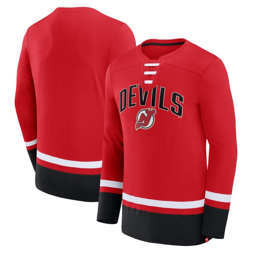 NHL Fanatics New Jersey Devils Back Pass Lace-Up Long Sleeve T-Shirt