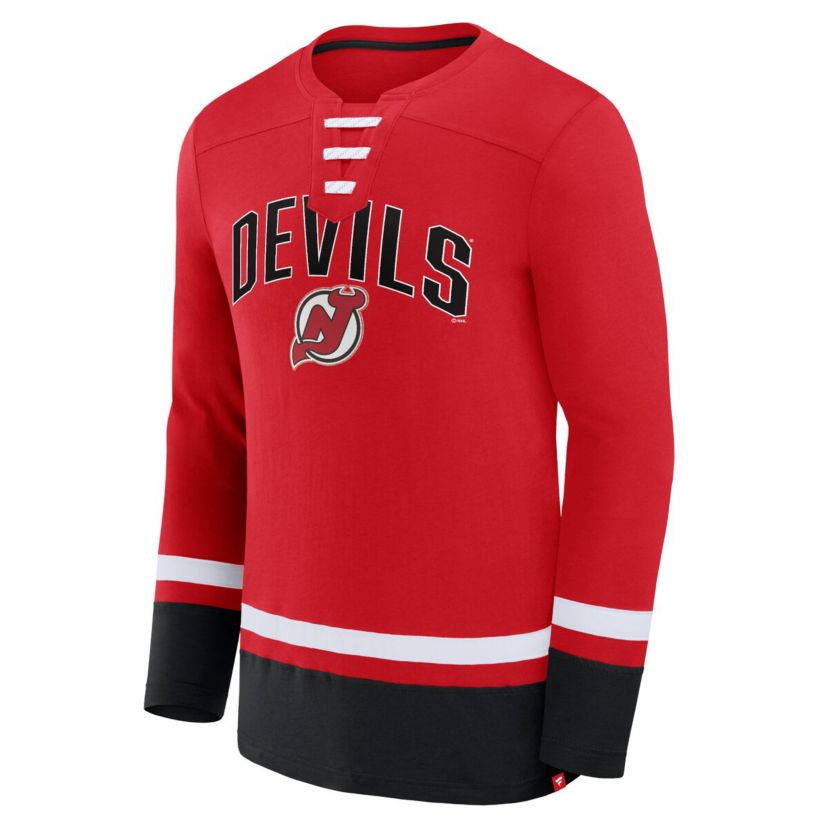 NHL Fanatics New Jersey Devils Back Pass Lace-Up Long Sleeve T-Shirt