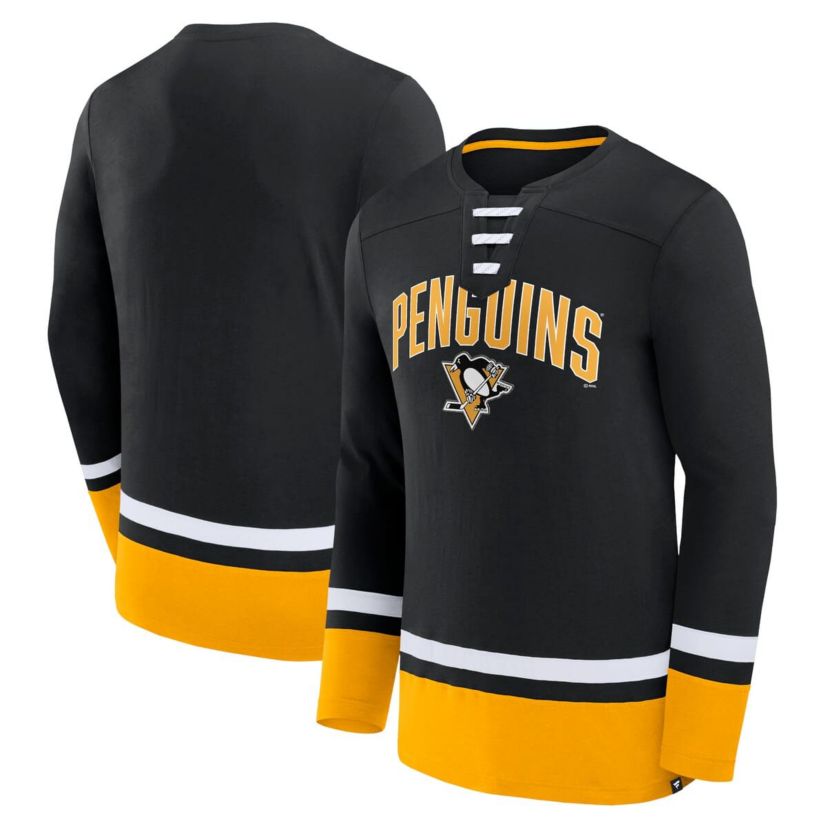 NHL Fanatics Pittsburgh Penguins Back Pass Lace-Up Long Sleeve T-Shirt