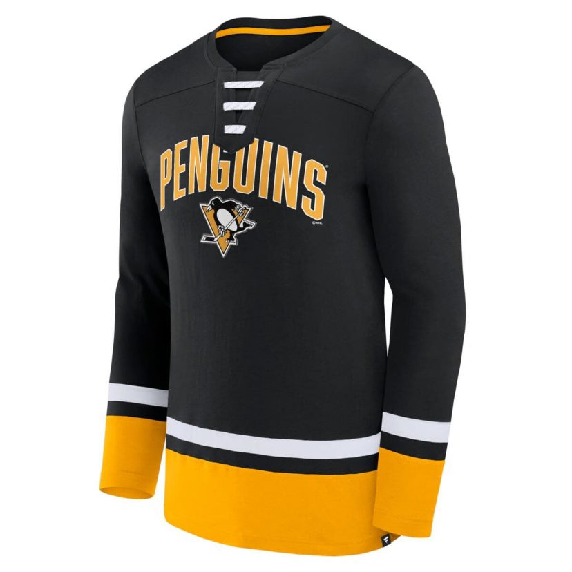 NHL Fanatics Pittsburgh Penguins Back Pass Lace-Up Long Sleeve T-Shirt