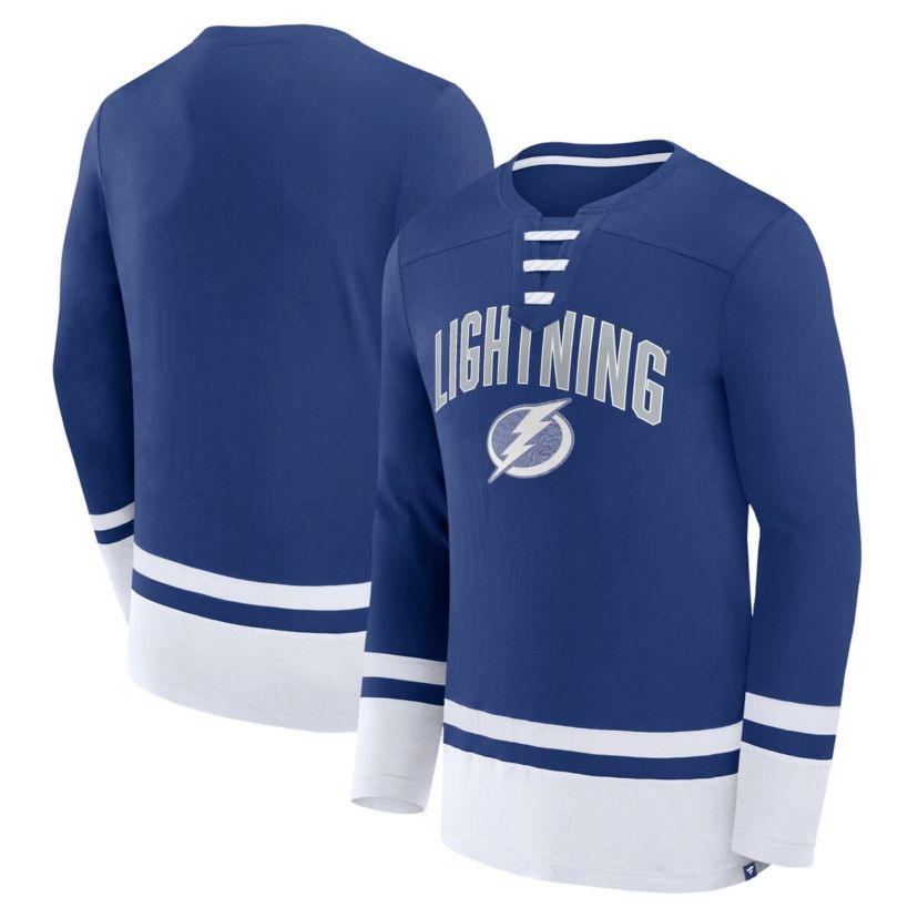 NHL Fanatics Tampa Bay Lightning Back Pass Lace-Up Long Sleeve T-Shirt
