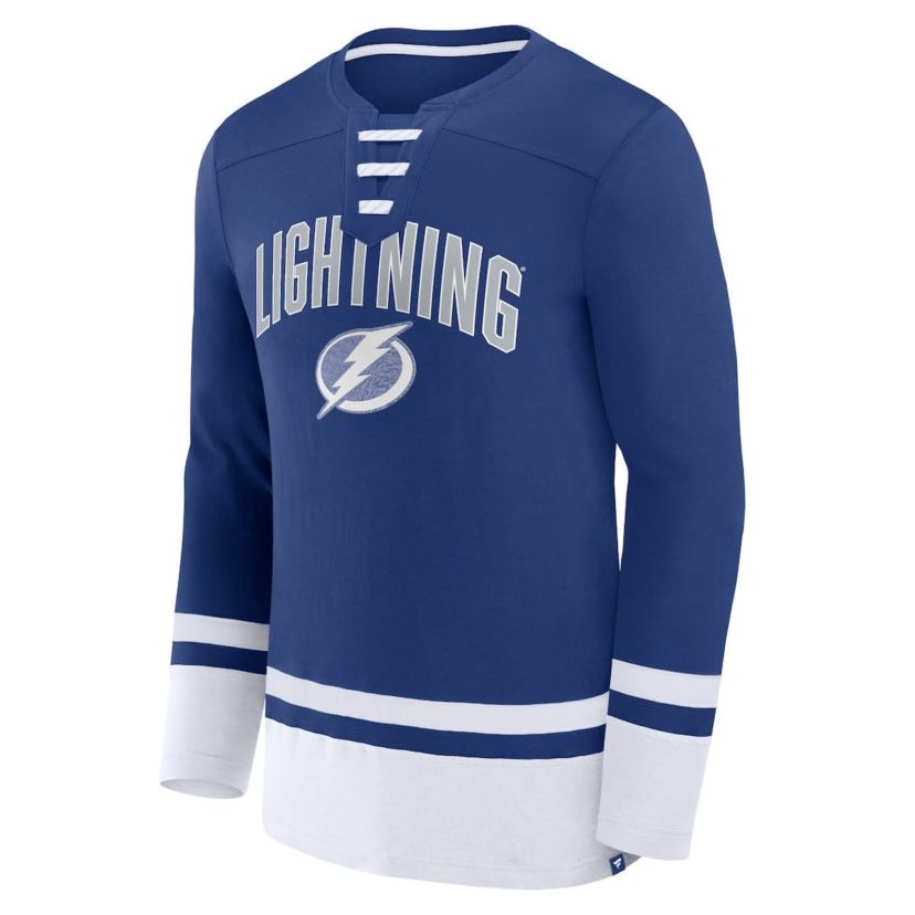 NHL Fanatics Tampa Bay Lightning Back Pass Lace-Up Long Sleeve T-Shirt