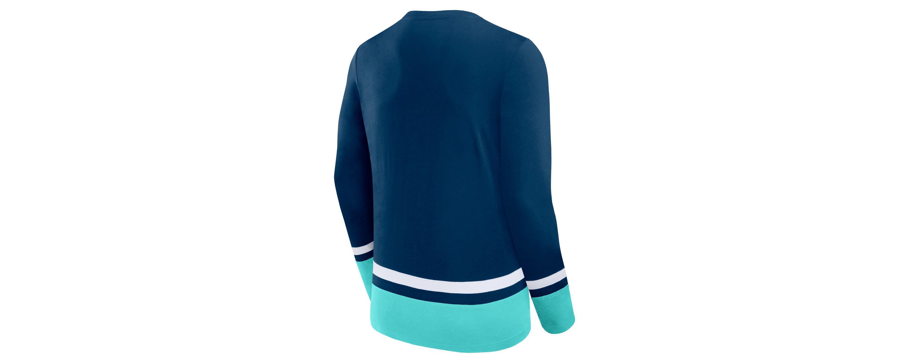 NHL Fanatics Deep Sea Seattle Kraken Back Pass Lace-Up Long Sleeve T-Shirt
