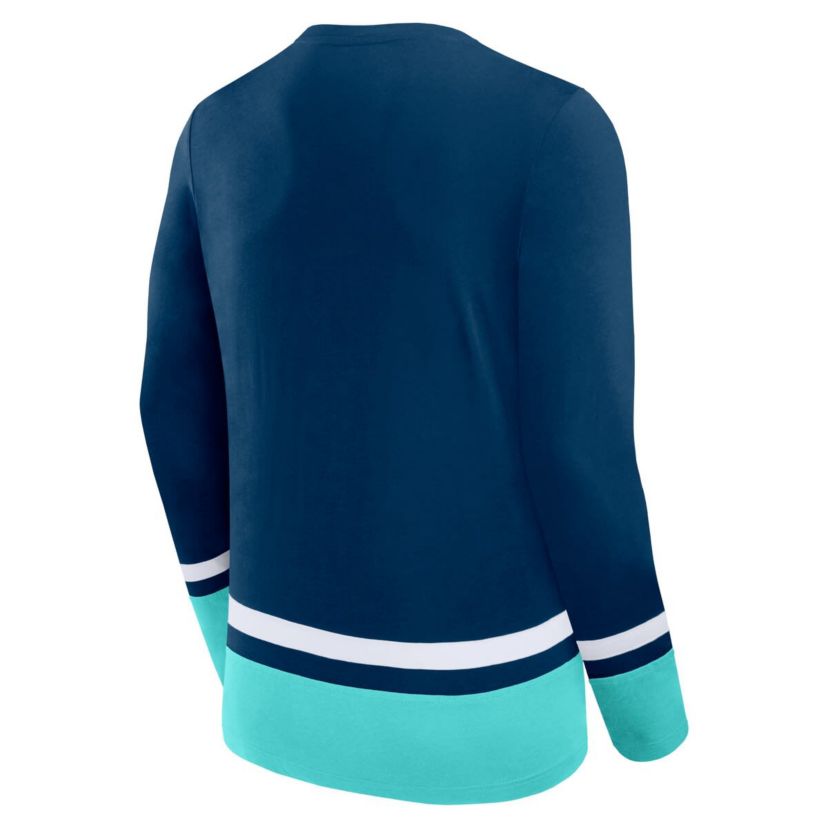 NHL Fanatics Deep Sea Seattle Kraken Back Pass Lace-Up Long Sleeve T-Shirt