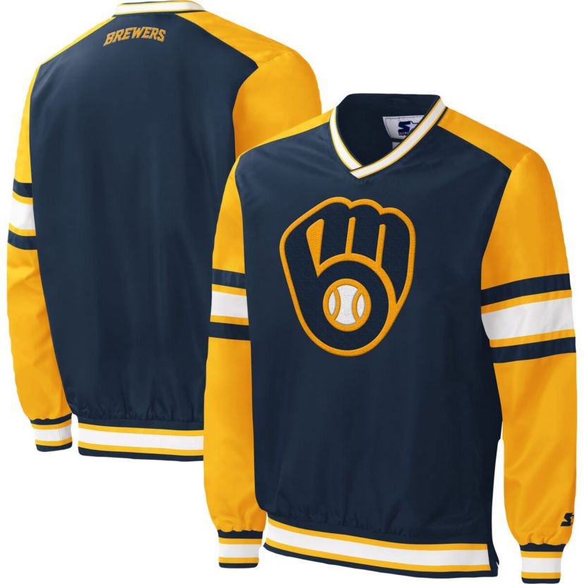 MLB Milwaukee Brewers Yardline V-Neck Pullover Windbreaker