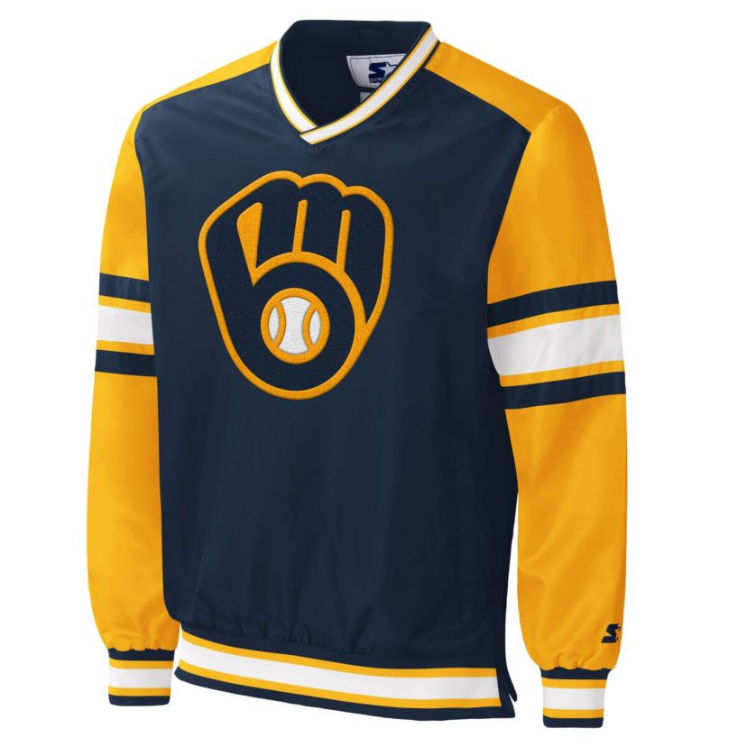 MLB Milwaukee Brewers Yardline V-Neck Pullover Windbreaker