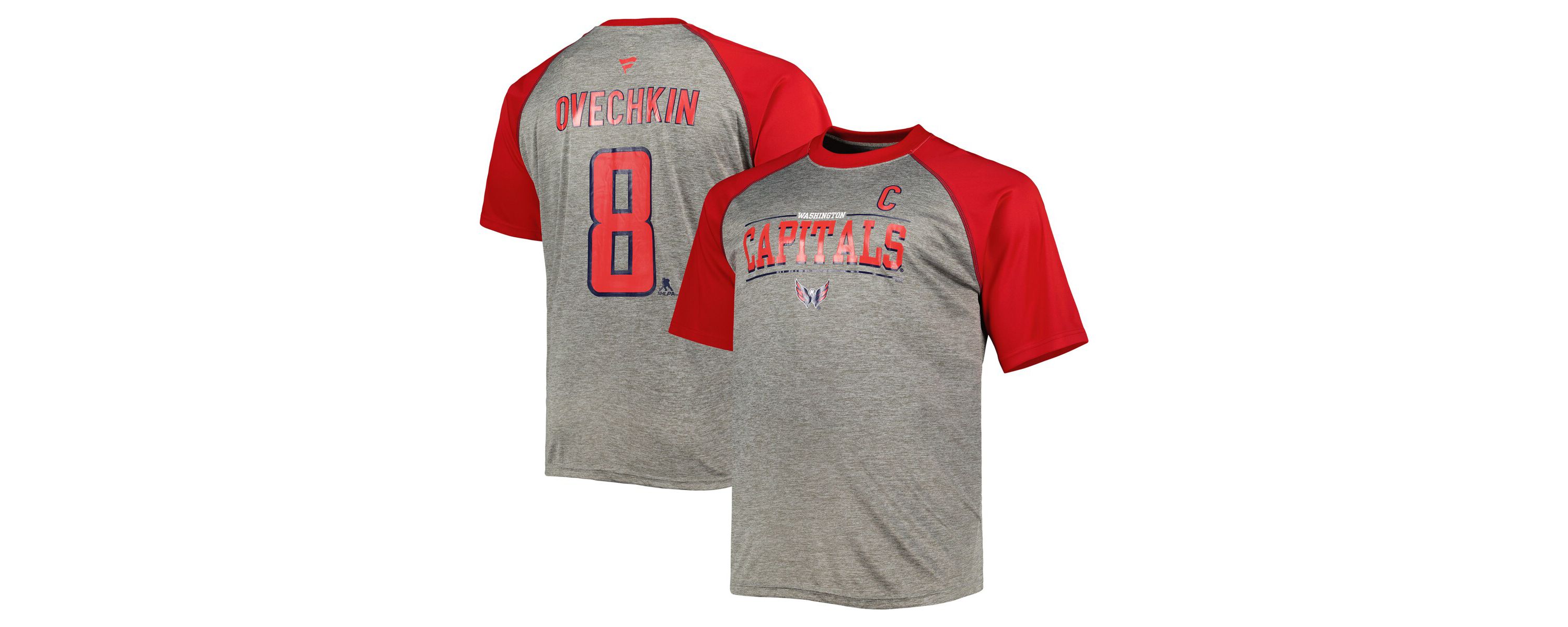 NHL Fanatics Alexander Ovechkin Washington Capitals Big & Tall Captain Patch Contrast Raglan Name & Number T-Shirt
