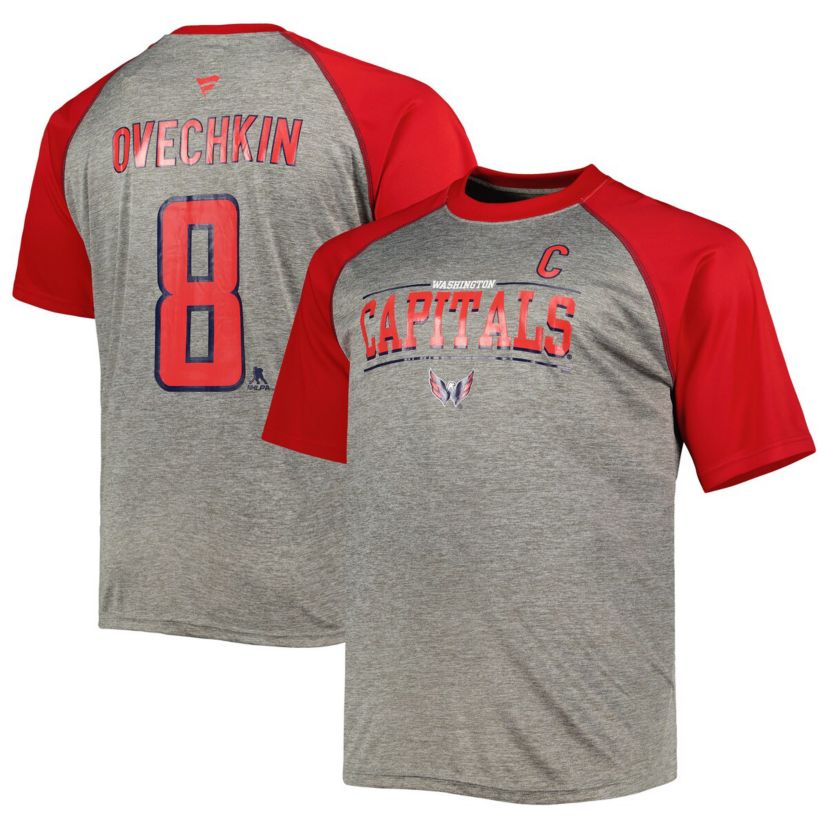 NHL Fanatics Alexander Ovechkin Washington Capitals Big & Tall Captain Patch Contrast Raglan Name & Number T-Shirt