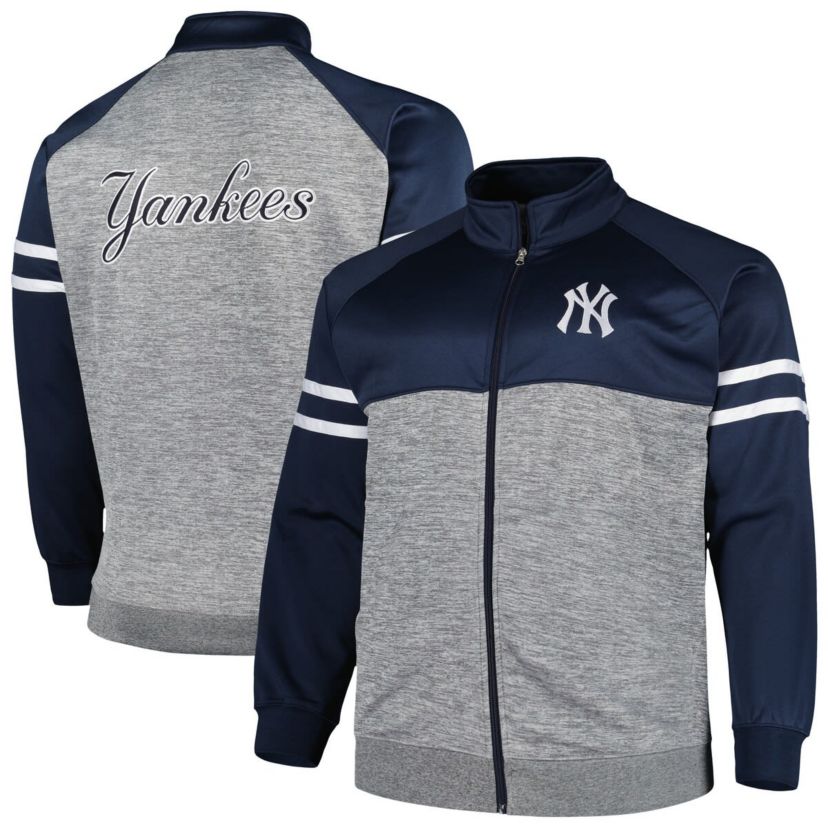 MLB Navy/Heather New York Yankees Big & Tall Raglan Full-Zip Track Jacket