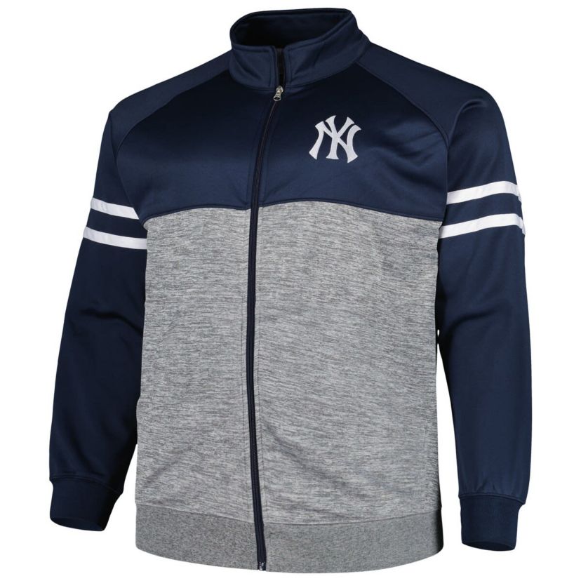 MLB Navy/Heather New York Yankees Big & Tall Raglan Full-Zip Track Jacket