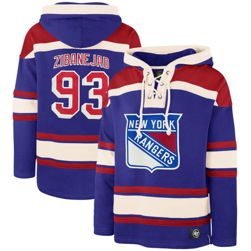 NHL Mika Zibanejad New York Rangers Player Name & Number Lacer Pullover Hoodie