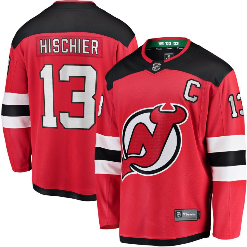 NHL Fanatics Nico Hischier New Jersey Devils Captain Patch Home Breakaway Jersey