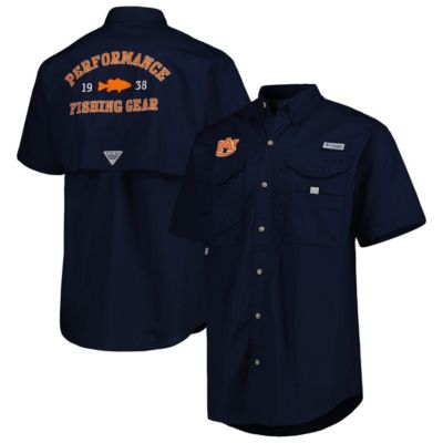 Columbia Men's NCAA Auburn Tigers Bonehead Button-Up Shirt, Navy Blue, Large