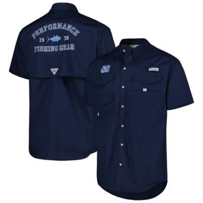 Columbia Men's NCAA North Carolina Tar Heels Bonehead Button-Up Shirt, Navy Blue, Large