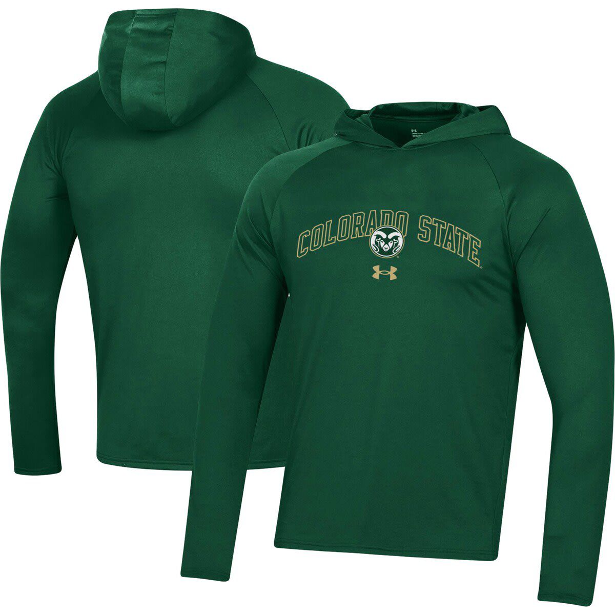 NCAA Under Armour Colorado State Rams 2023 Sideline Tech Hooded Raglan Long Sleeve T-Shirt