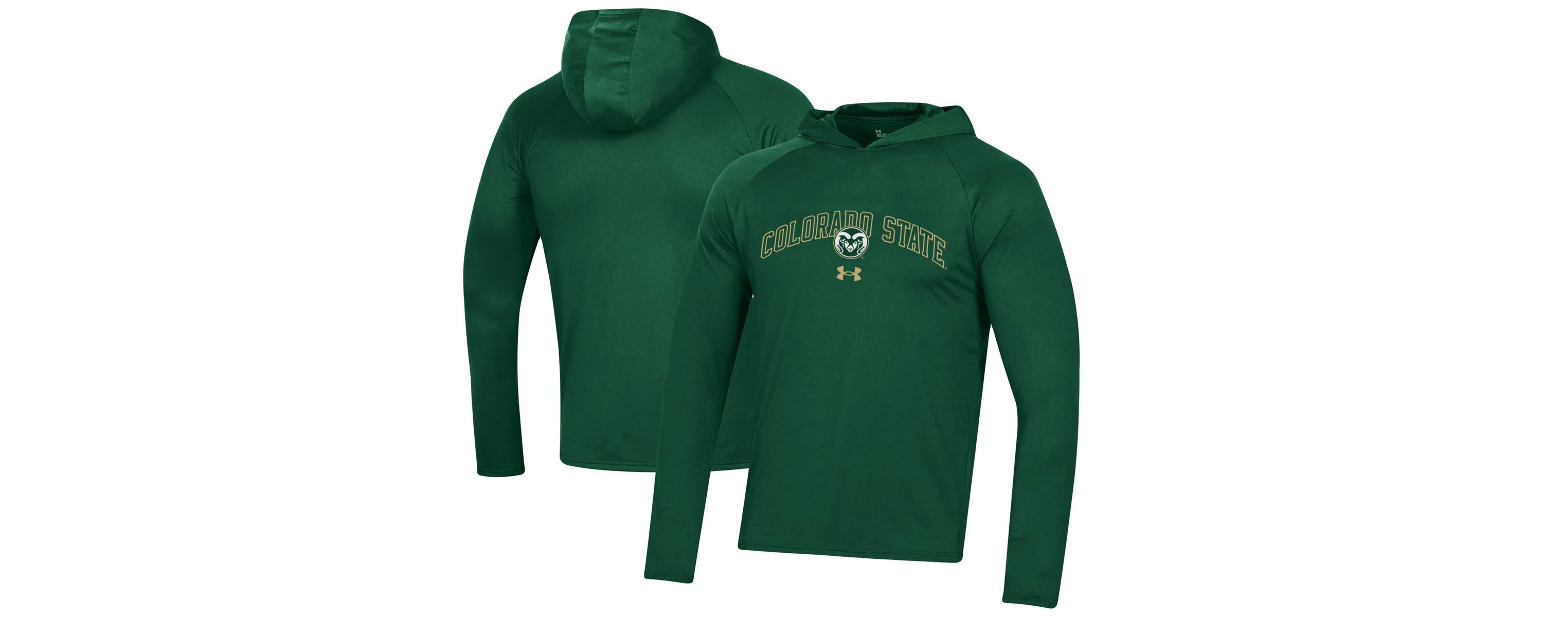 NCAA Under Armour Colorado State Rams 2023 Sideline Tech Hooded Raglan Long Sleeve T-Shirt