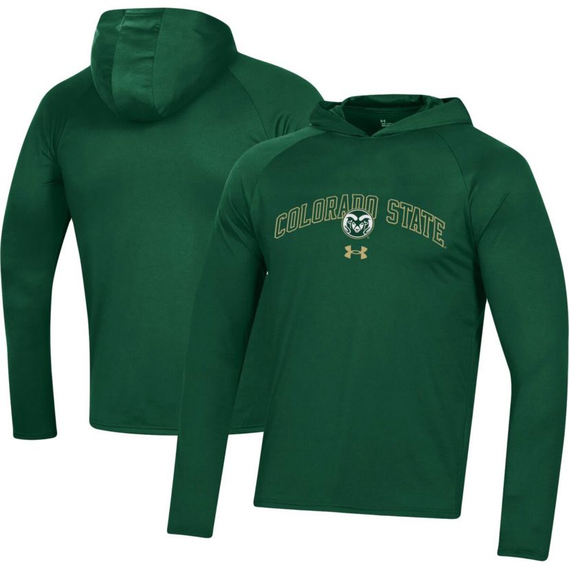 NCAA Under Armour Colorado State Rams 2023 Sideline Tech Hooded Raglan Long Sleeve T-Shirt