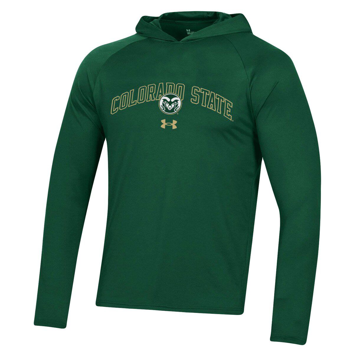 NCAA Under Armour Colorado State Rams 2023 Sideline Tech Hooded Raglan Long Sleeve T-Shirt