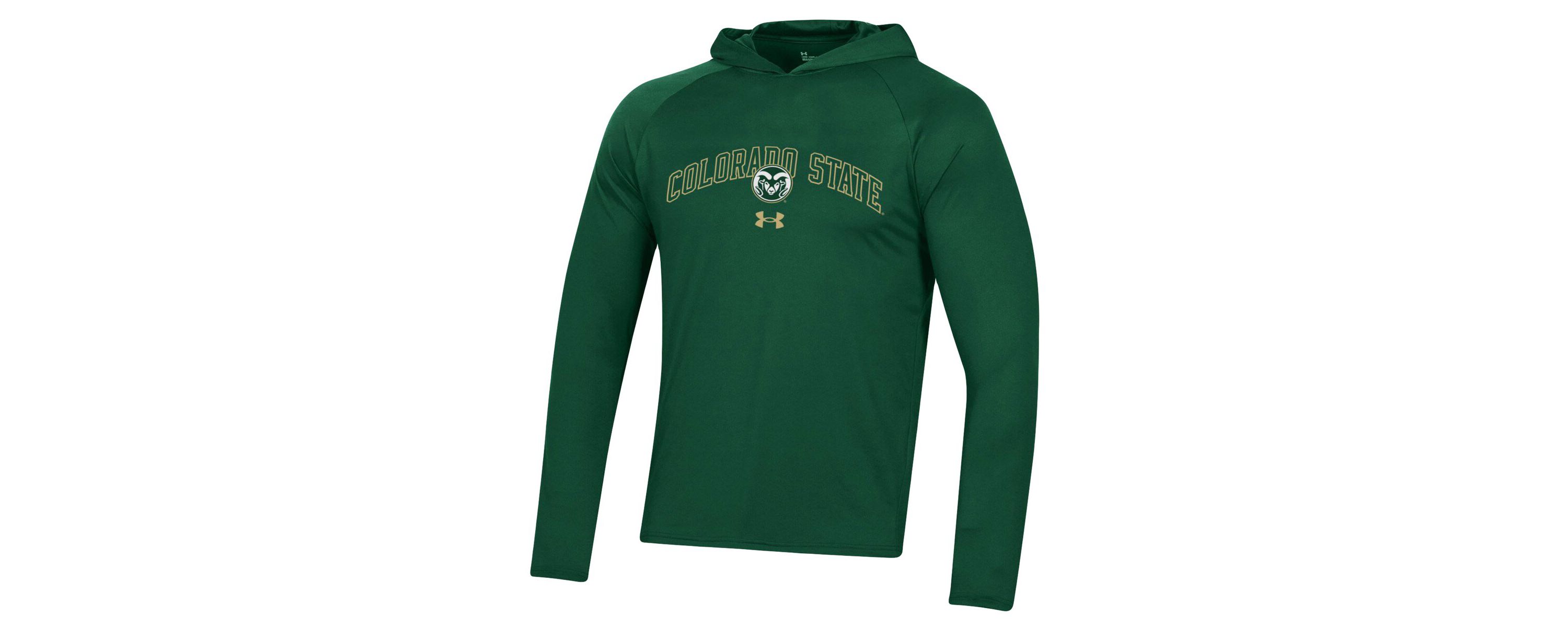 NCAA Under Armour Colorado State Rams 2023 Sideline Tech Hooded Raglan Long Sleeve T-Shirt